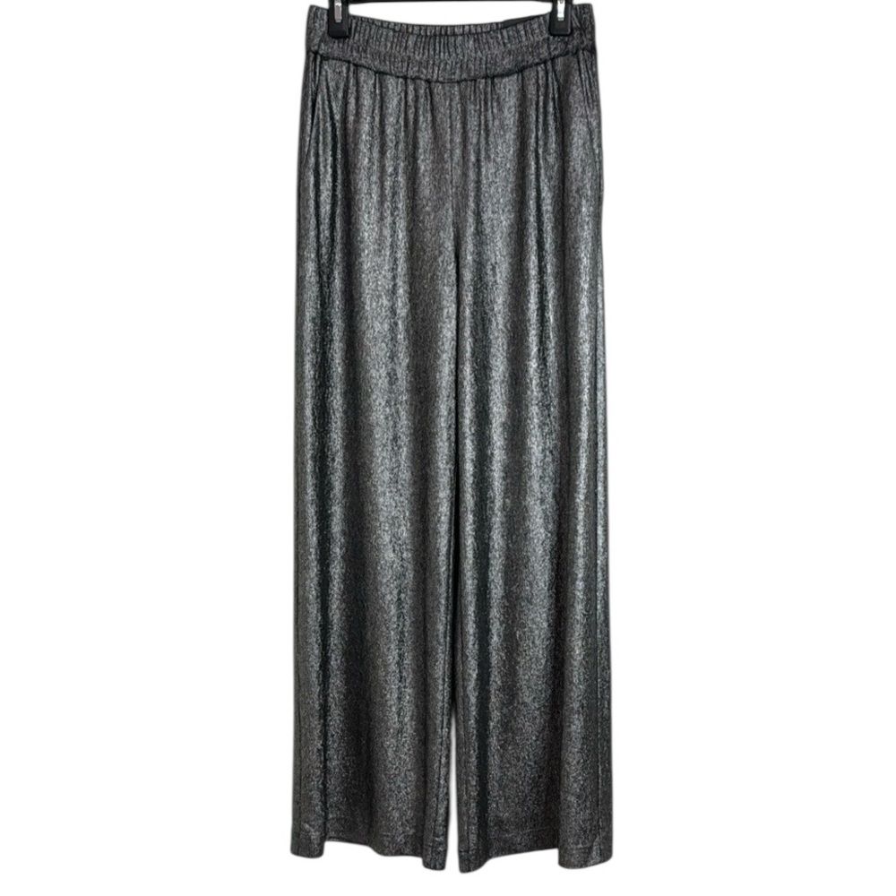Express Gunmetal Gray / Silver Wide-Leg High Rise Flowy Disco Pants size S